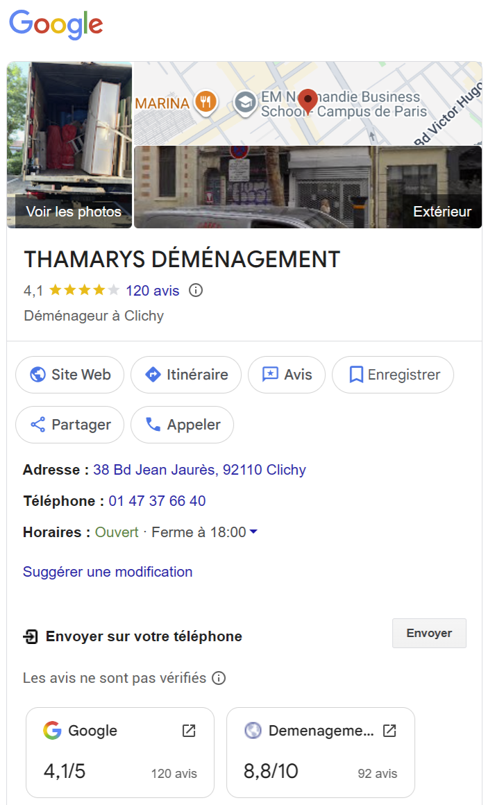 profil d un demenageur de paris clichy sur google